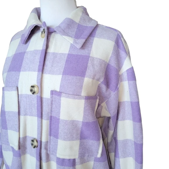 Primark Purple & White Buffalo Plaid Check Jacket Women's Size Small - Picture 7 of 10